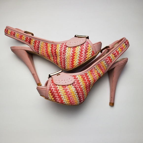 CR Collection Pink Candy Weave Buckle Pumps Sz 7.5 - Picture 2 of 8